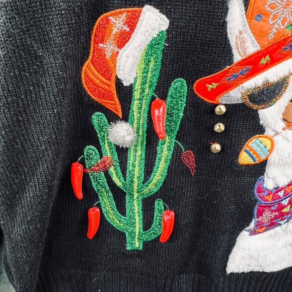 Womens L Feliz Navidad Llama Ugly Christmas Sweater Southwestern Cactus Novelty - Picture 3 of 10